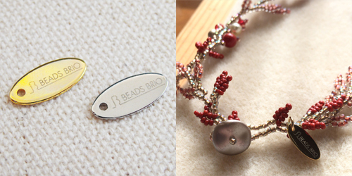 アクセサリープレート ブランドプレート BEADS BRIO 様 真鍮製/光沢金メッキ・光沢銀色メッキ/レーザー刻印