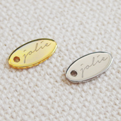 アクセサリープレート ブランドプレート jolie 様 真鍮製/光沢金メッキ・光沢銀色メッキ/レーザー刻印
